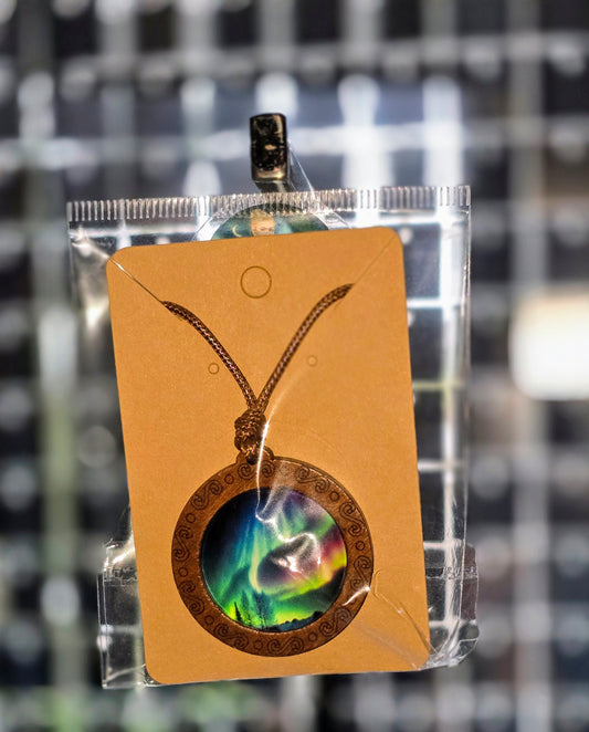 Northern Lights Wooden Pendant Necklace